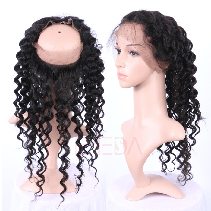 EMEDA Peruvian Hair 360 Lace frontal with hair extensions deep wave hair Pre Plucked Lace Frontals HW060